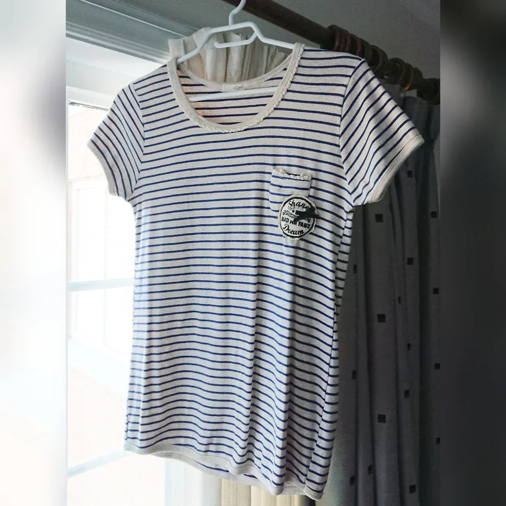 Striped Crochet Trim T-Shirt + White Pleated Mini Skirt Set - Picture 9 of 16